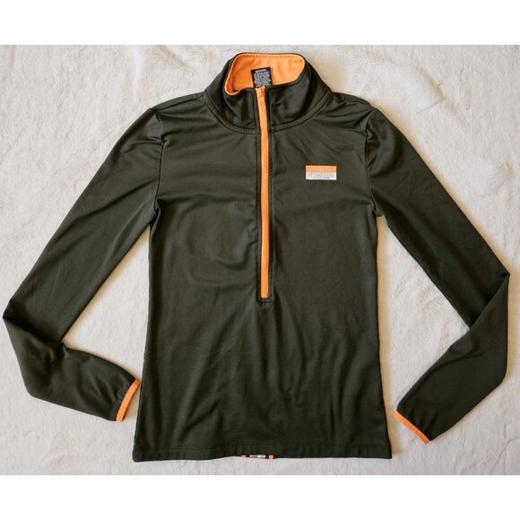Victoria Secret Pink XS Ultimate Olive Green Neon Orange 1/2 Zip Pullover Shirt - Picture 1 of 11